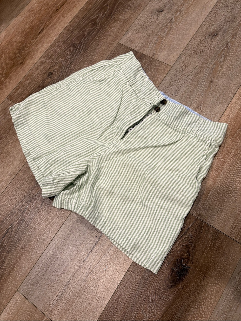 crown & ivy Light Green and White Striped Shorts